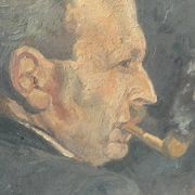 Oil portrait on cardboard of a man 50s