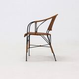 Chaise d'appoint décorative en fer forgé et rotin des années 1970