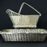 Christofle France Wine Basket Bottle Holder & Bread Basket Vannerie-Mid Century