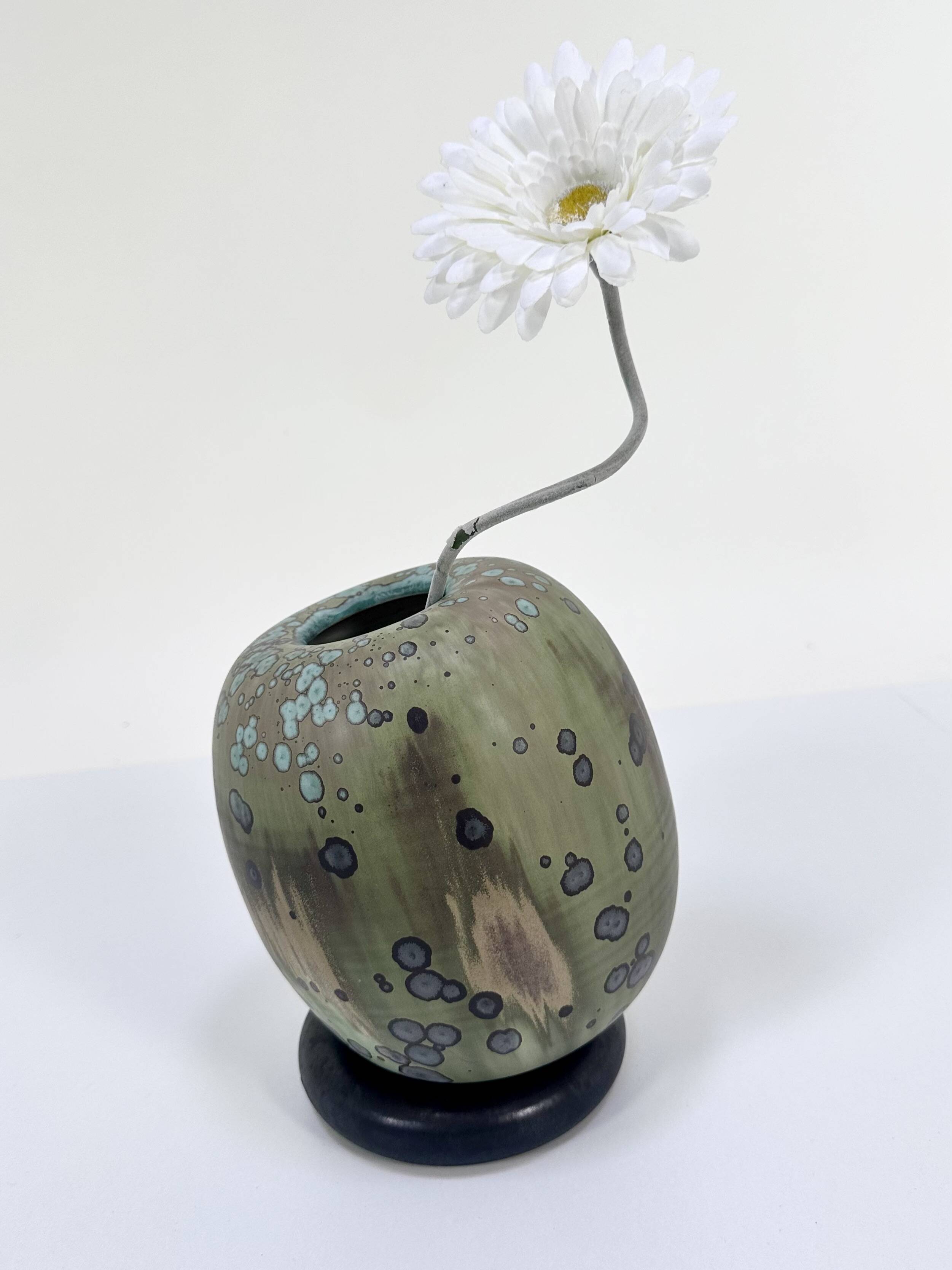 Glazed ceramic art vase with standing ceramic ring by Hanne Wydra-Jantz, Germany 1980