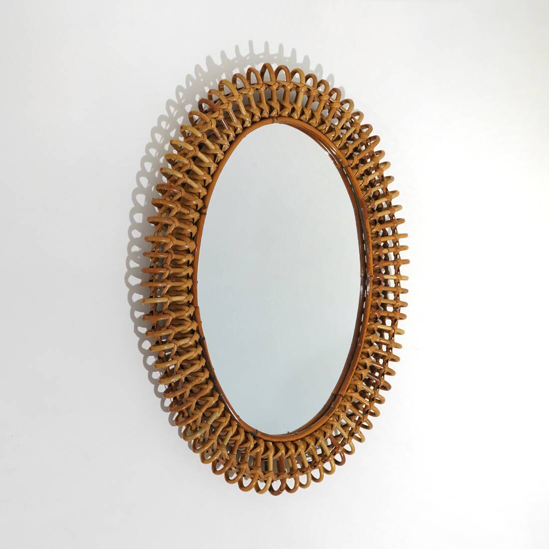 Wall mirror with rattan frame, 1950s