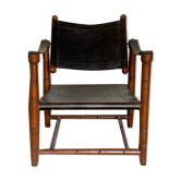 Fauteuil safari 1940 en cuir marron