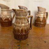 Set of 3 Barrel-Shaped Pitchers in the RÉVOL Style, Vintage Flamed Ceramic