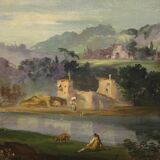 Peinture de paysage huile sur toile du 20ème siècle