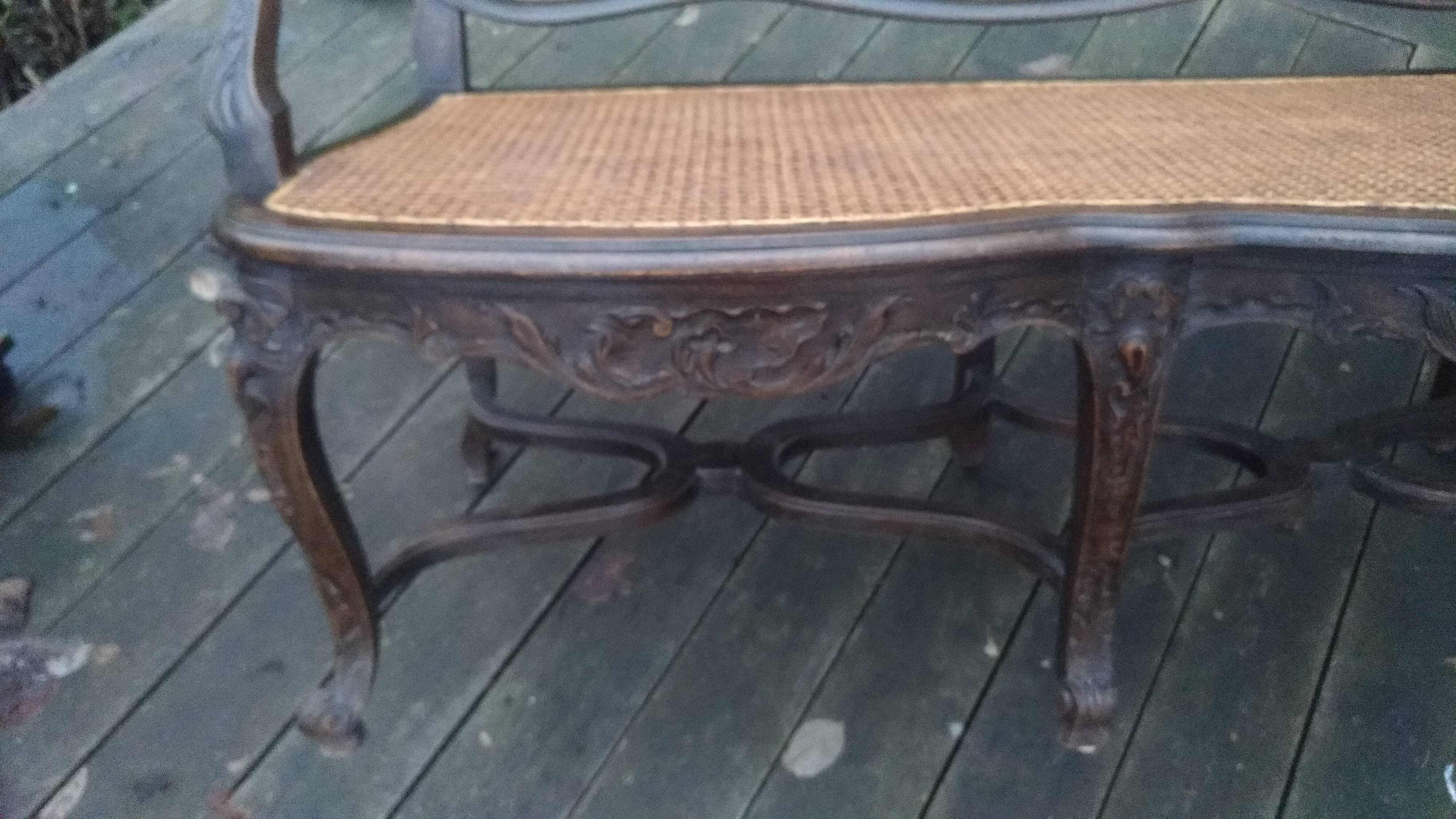 19th century louis xv style bench in wood and canework