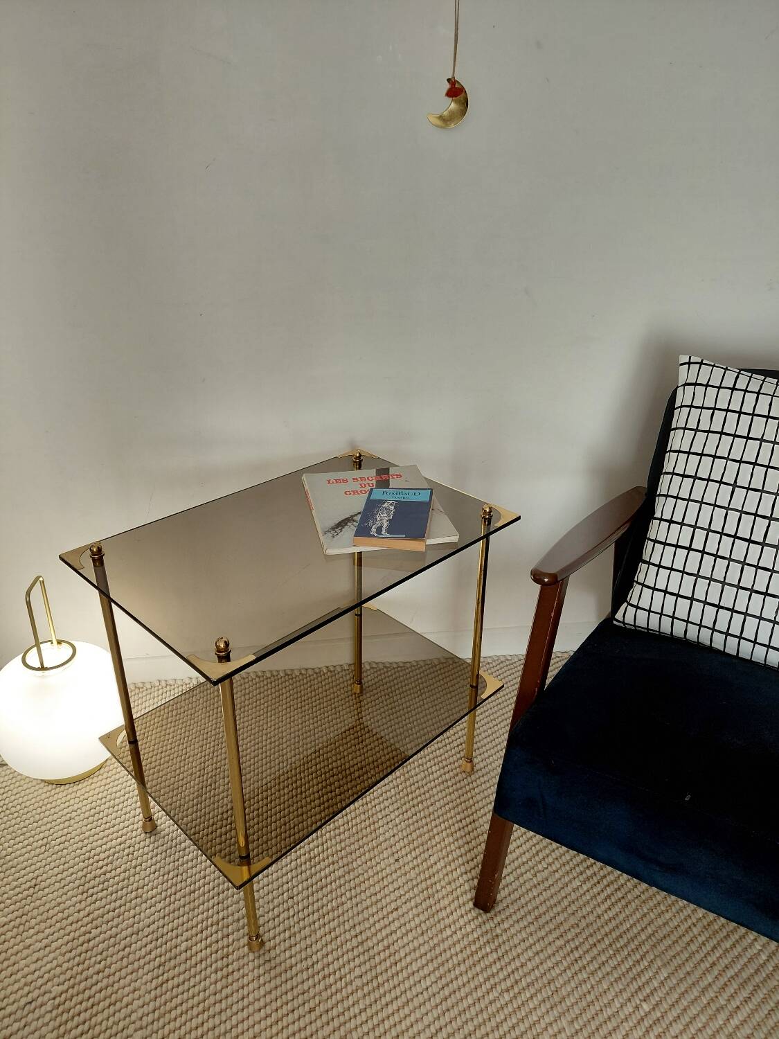 Modernist brass and smoked glass table - 1970s gallery style.