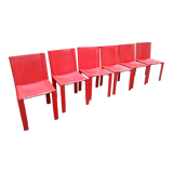 Set of 6 red Coral chairs design Tito Agnoli, édité par Matteo Grassi