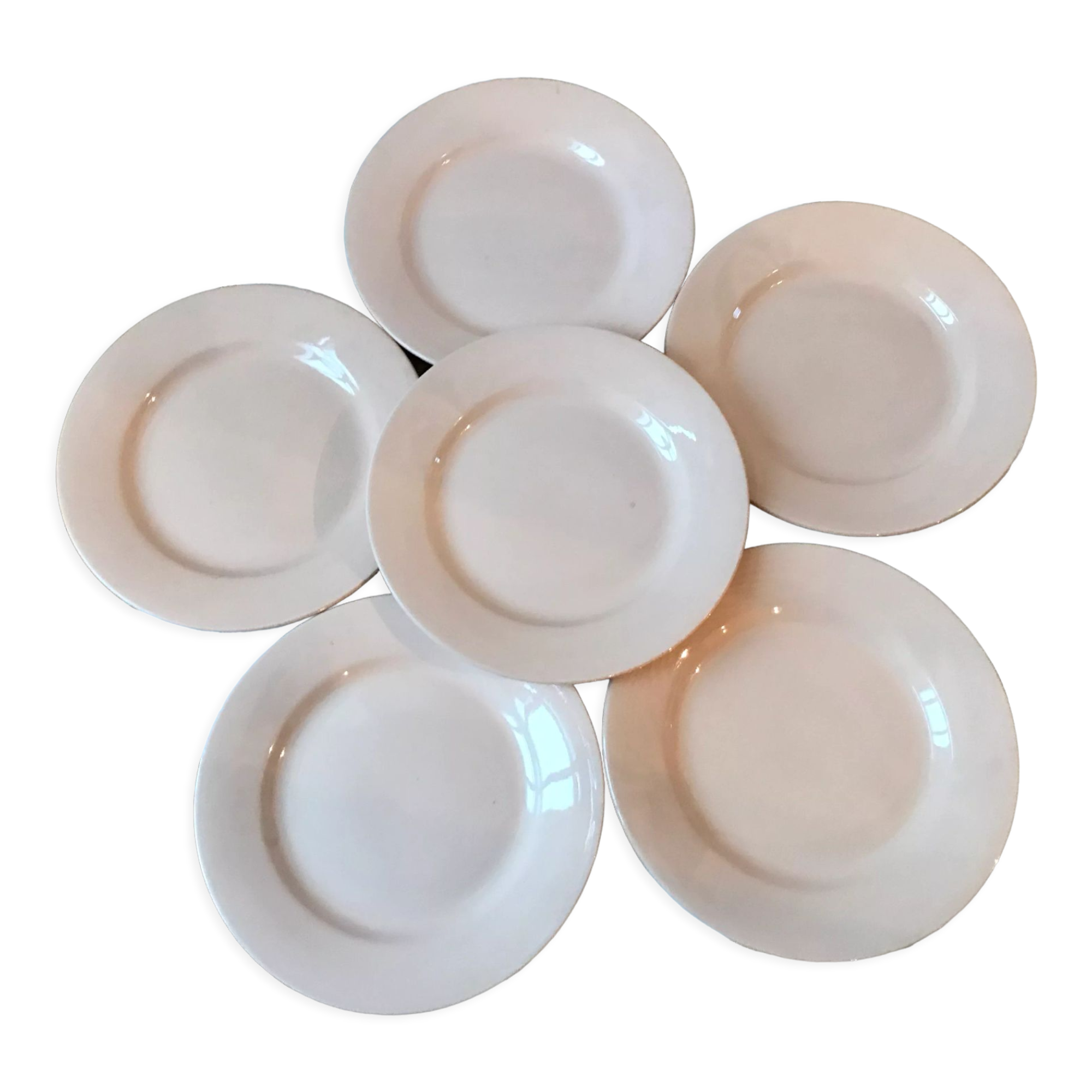 Set of 6 flat plates Digoin Sarreguemines pale pink 50s