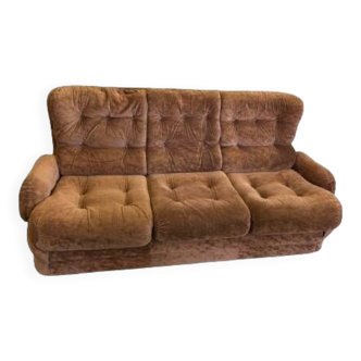Brown velvet sofa, space age 70s