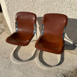 Paire de chaises cuir et métal chromé année 70