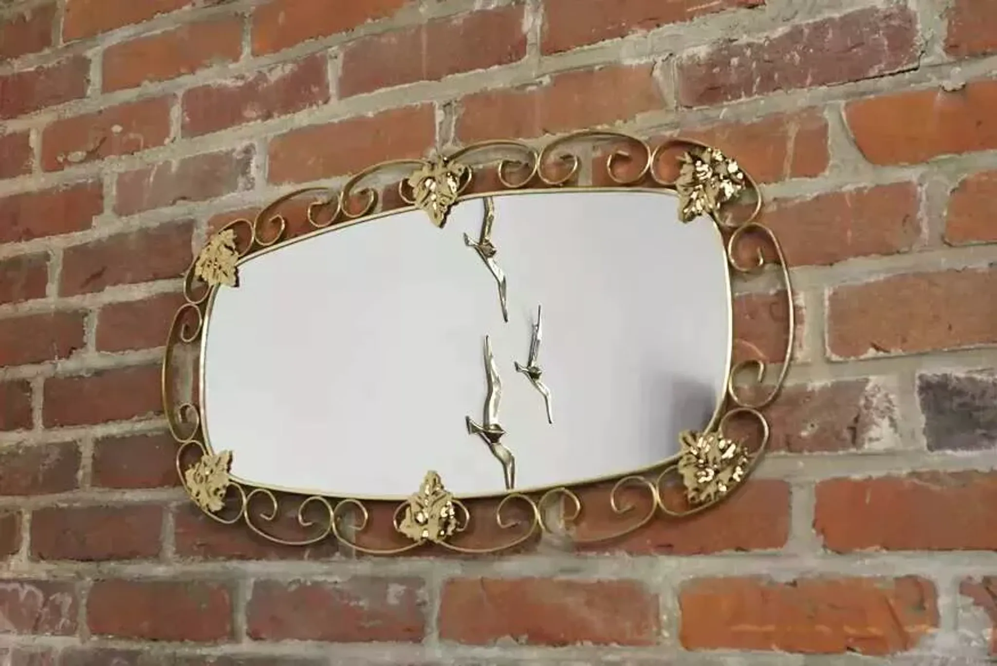 1950s oval brass mirror - 38x69cm