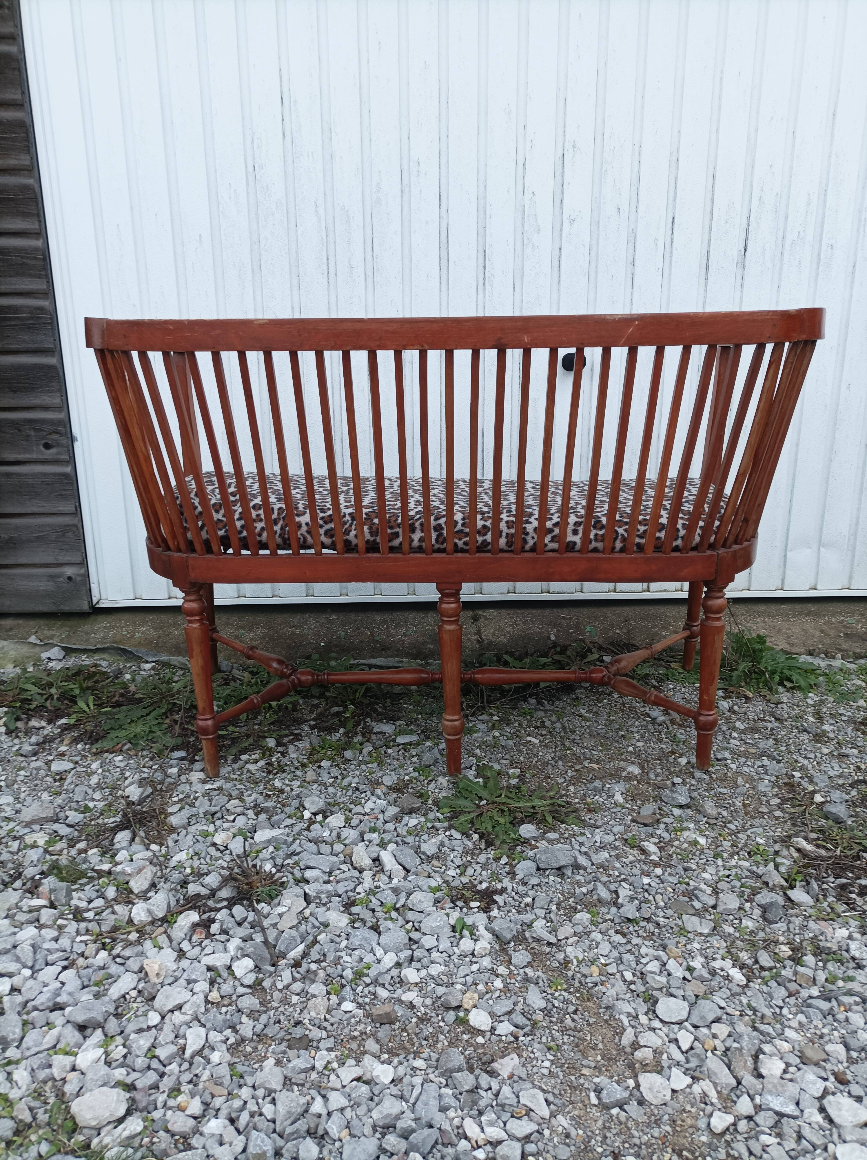 Banc bois léopard véranda salon 6 pieds vintage
