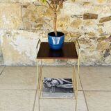 Vintage side table, 2 wooden and brass shelves, circa 1960s