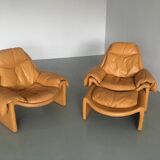 Set of 2 chairs P60 with ottoman by Vittorio Introini for Saporiti 1960