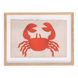 Collage on old paper, illustration of a red crab signed Eawy
