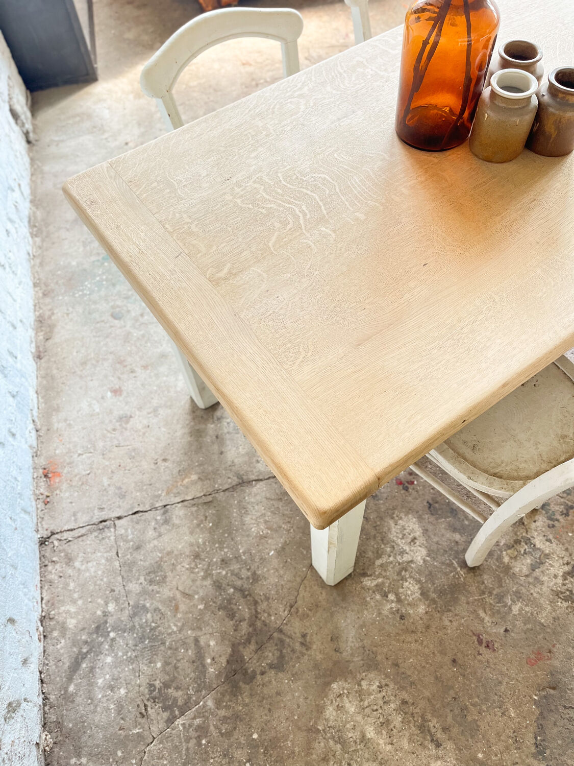 Old farmhouse table base white patina