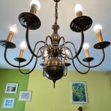 Large Dutch chandelier in bronzed brass 8 branches