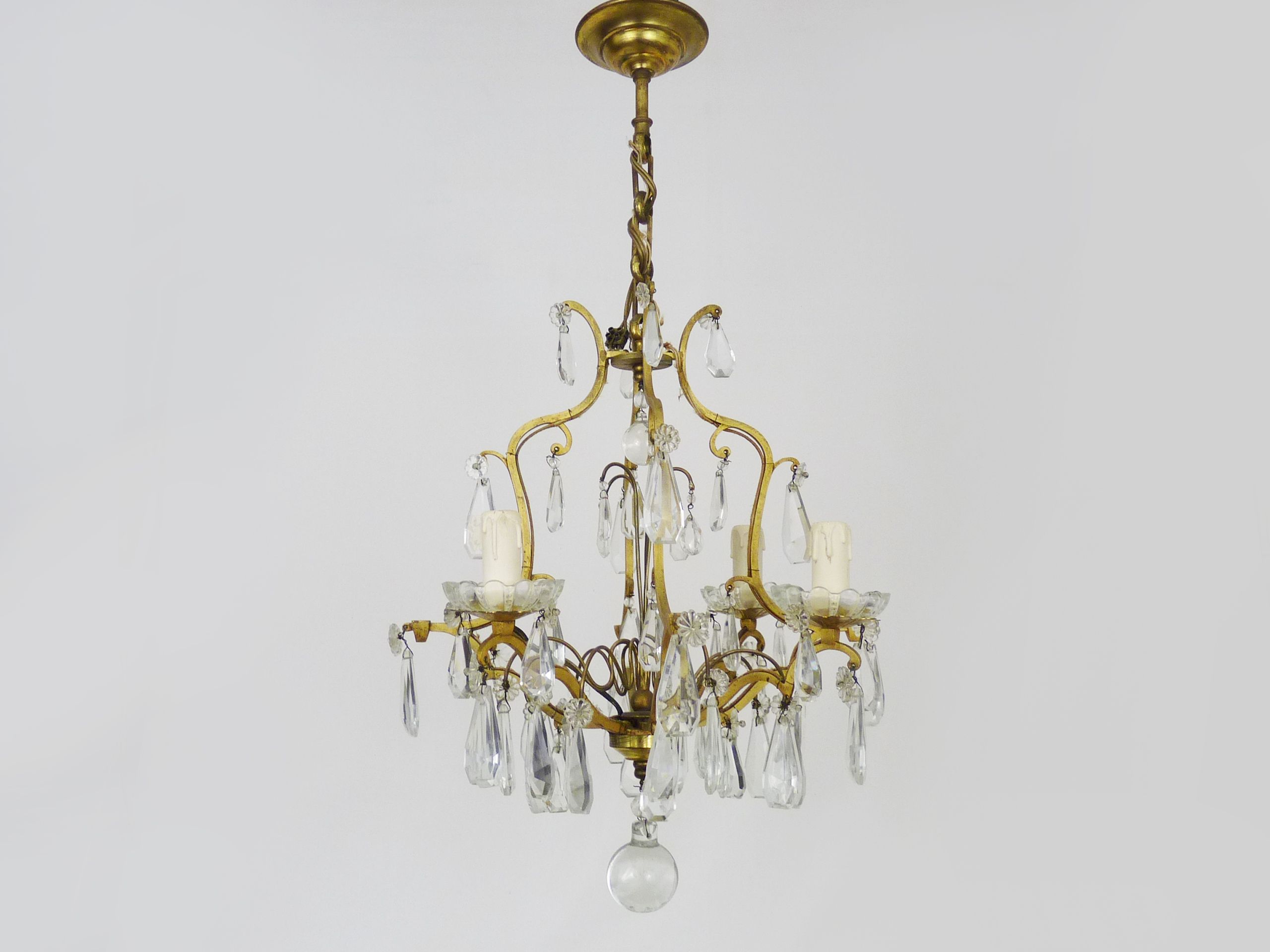 Bronze cage chandelier and glass tassels, with 4 lights. Chandelier tassels. 60s