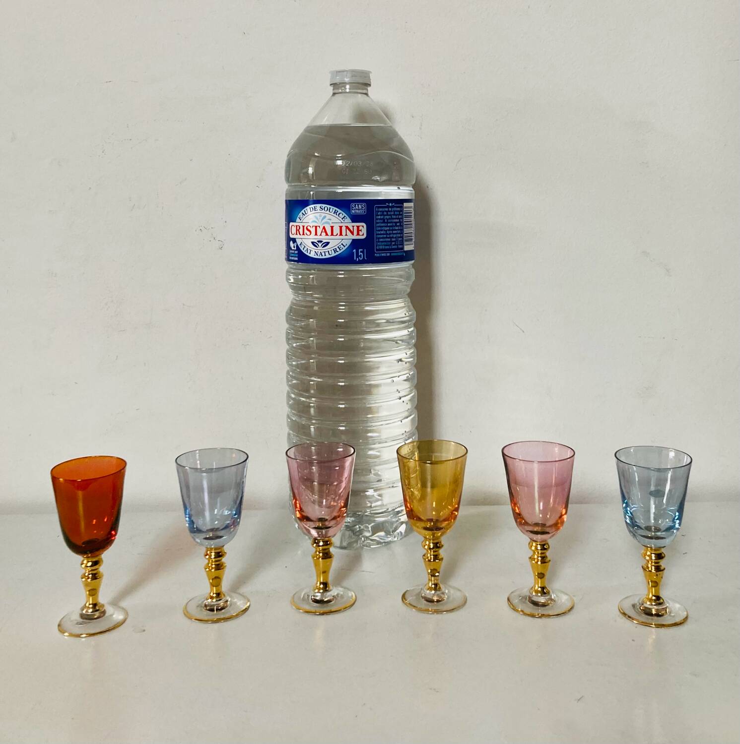 6 blown crystal liqueur glasses from Bohemia, 1960s