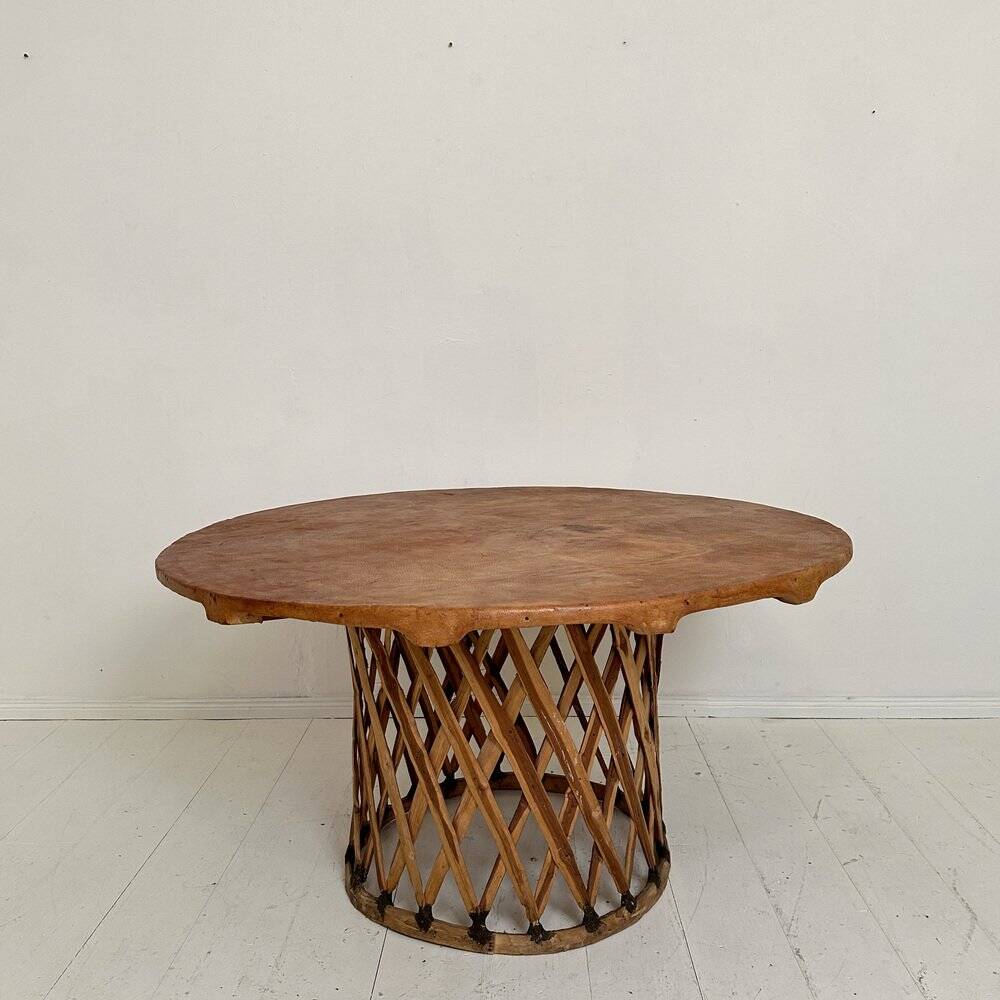 Large Mid-Century Modern Mexican Equipales Leather Dining Table, 1970