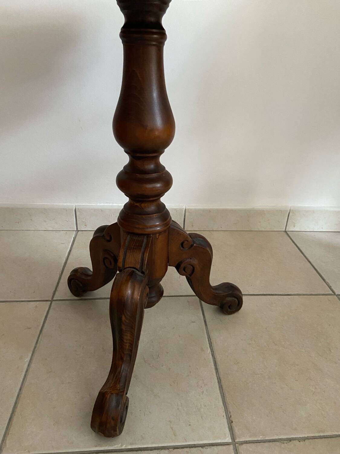 Old small marquetry pedestal table