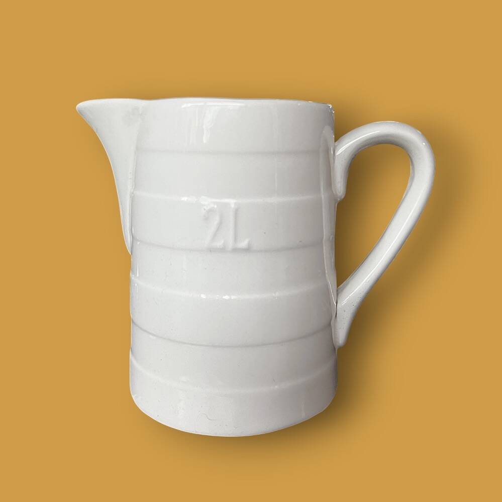 Vintage white ceramic jug with glaze – 2 L - BOCH La Louvière