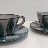 Two coffee or tea cups with their saucer Charles Voltz Vallauris 50s