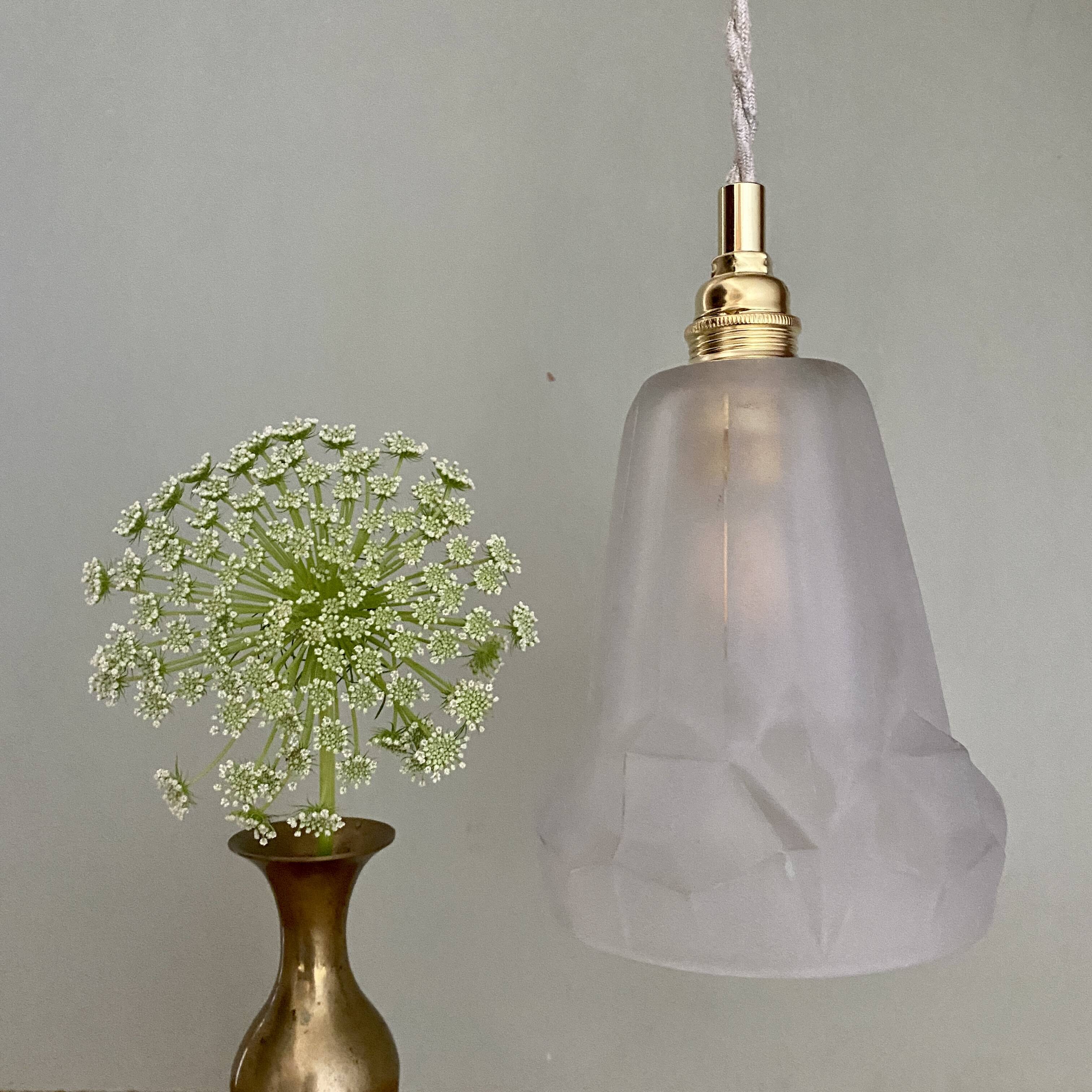 Vintage Art Deco frosted glass tulip pendant light