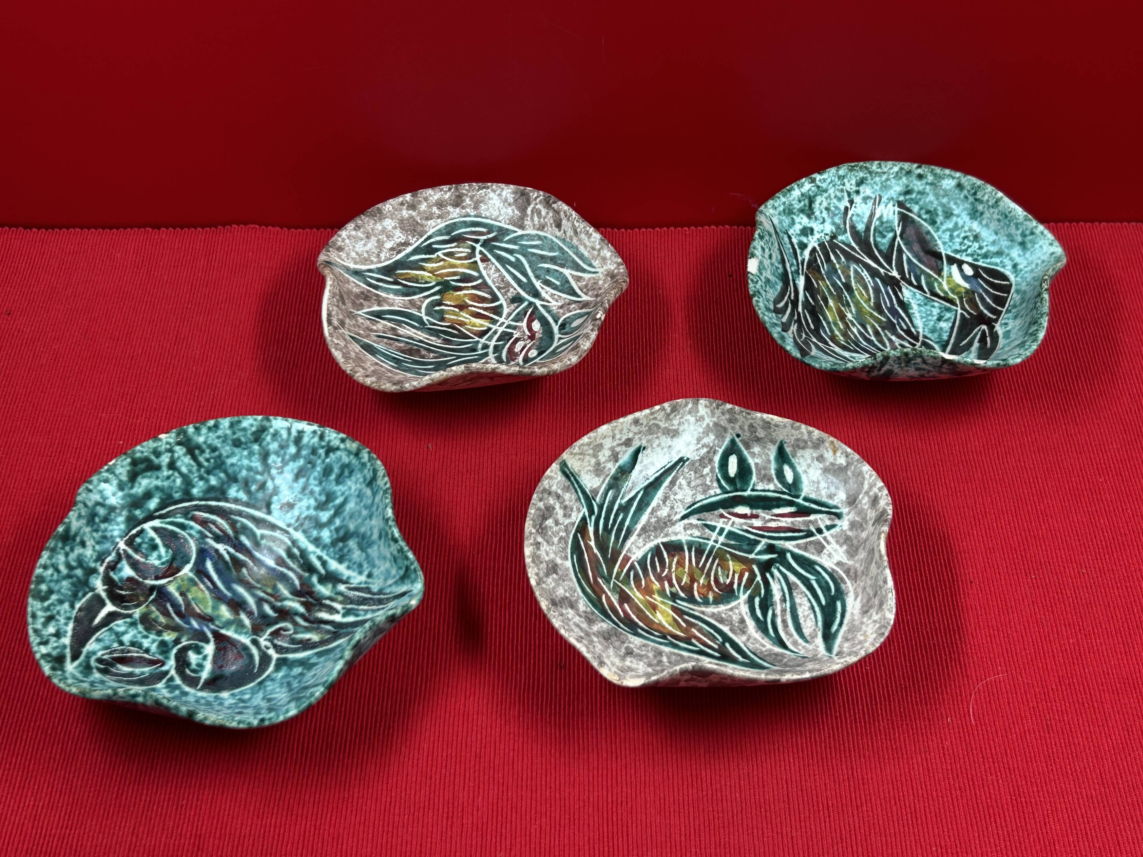 Vintage Vallauris trinket tray, possibly Borty - set of 4 - approximately 13 cm