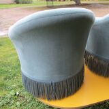 Pair of blue velvet toad armchairs