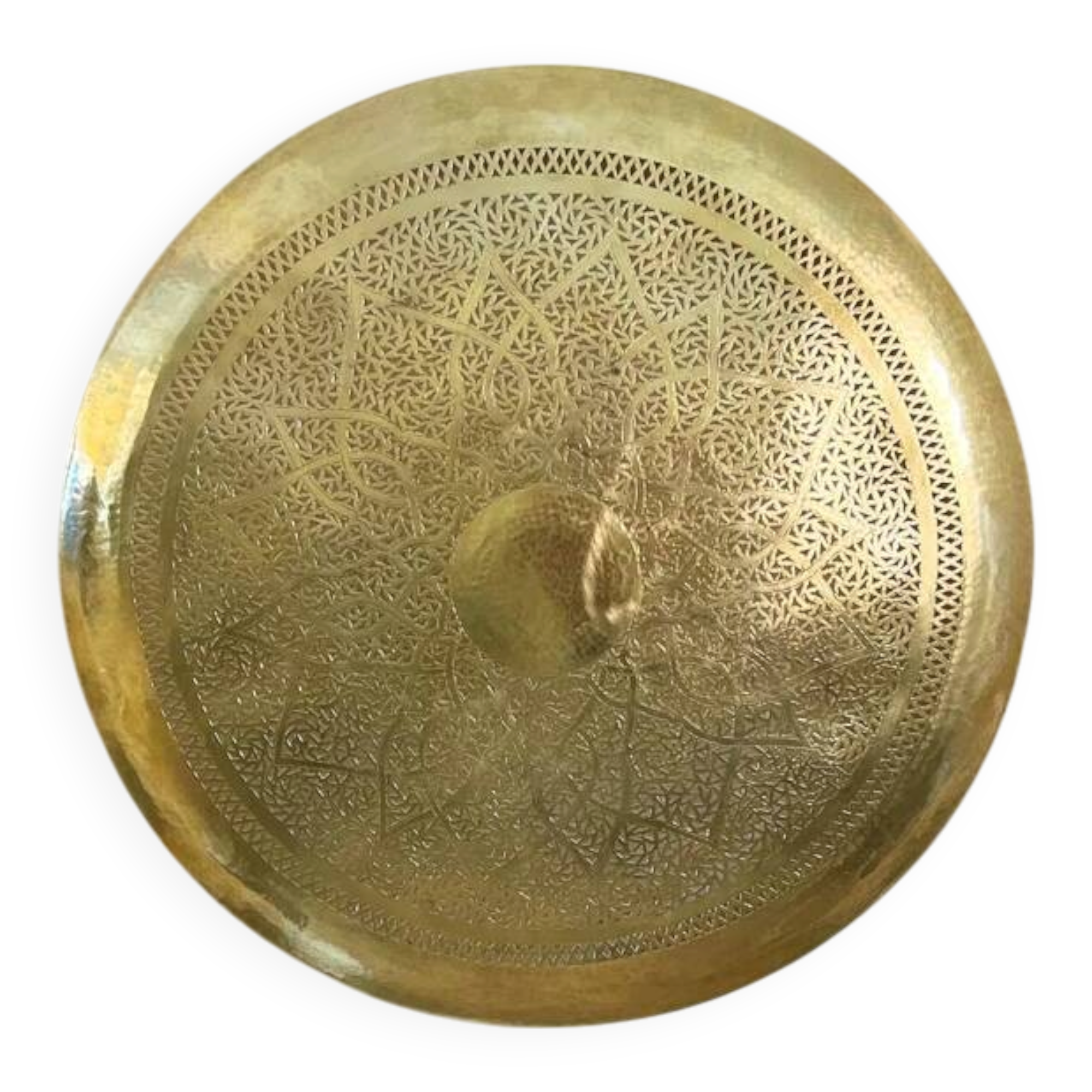 Large oriental wall lamp in hammered gold-plated perforated brass, 100 cm.