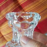 Set of two vintage glass candlesticks, transparent, France, Reims.