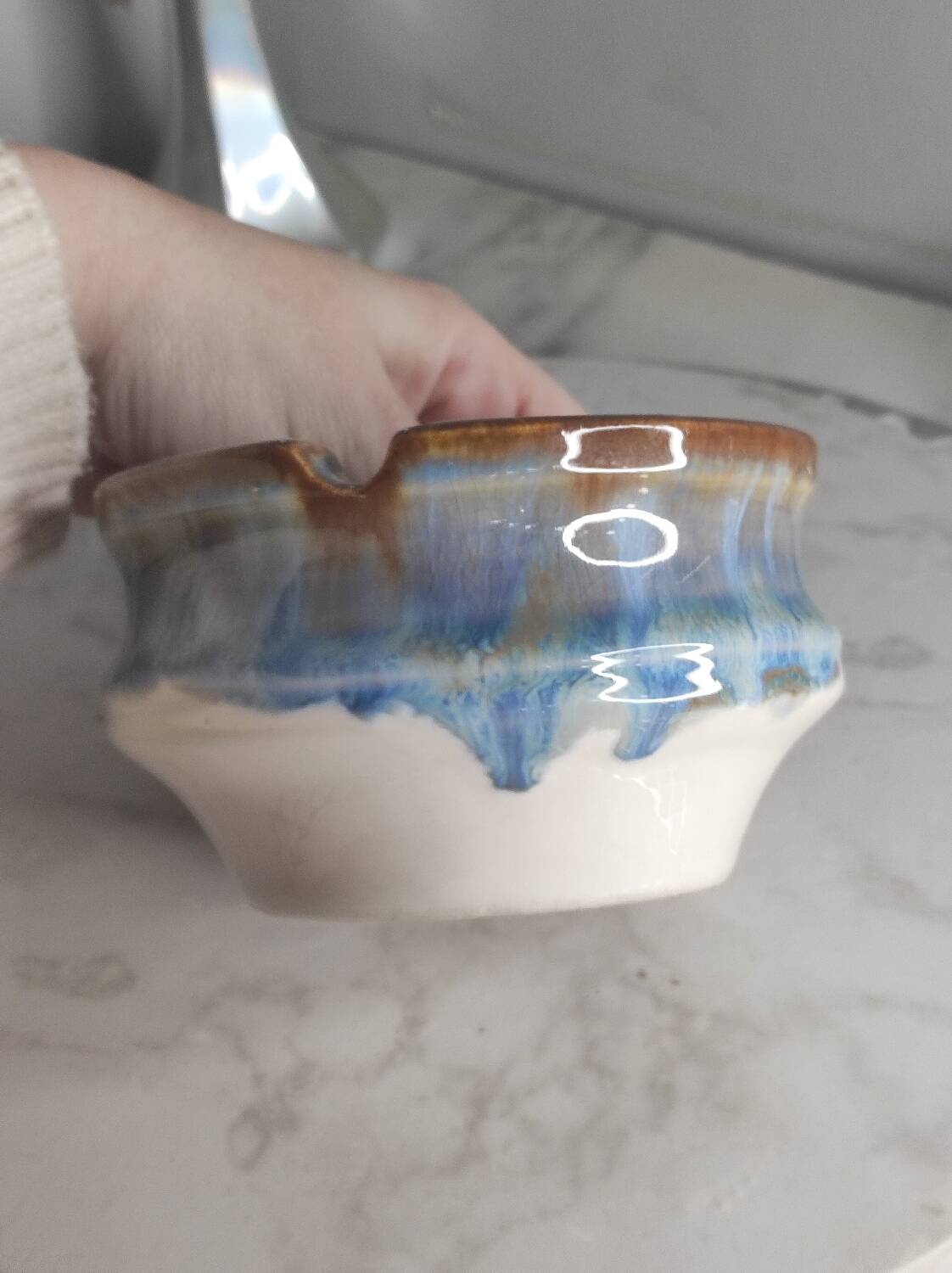 Blue glazed ceramic ashtray