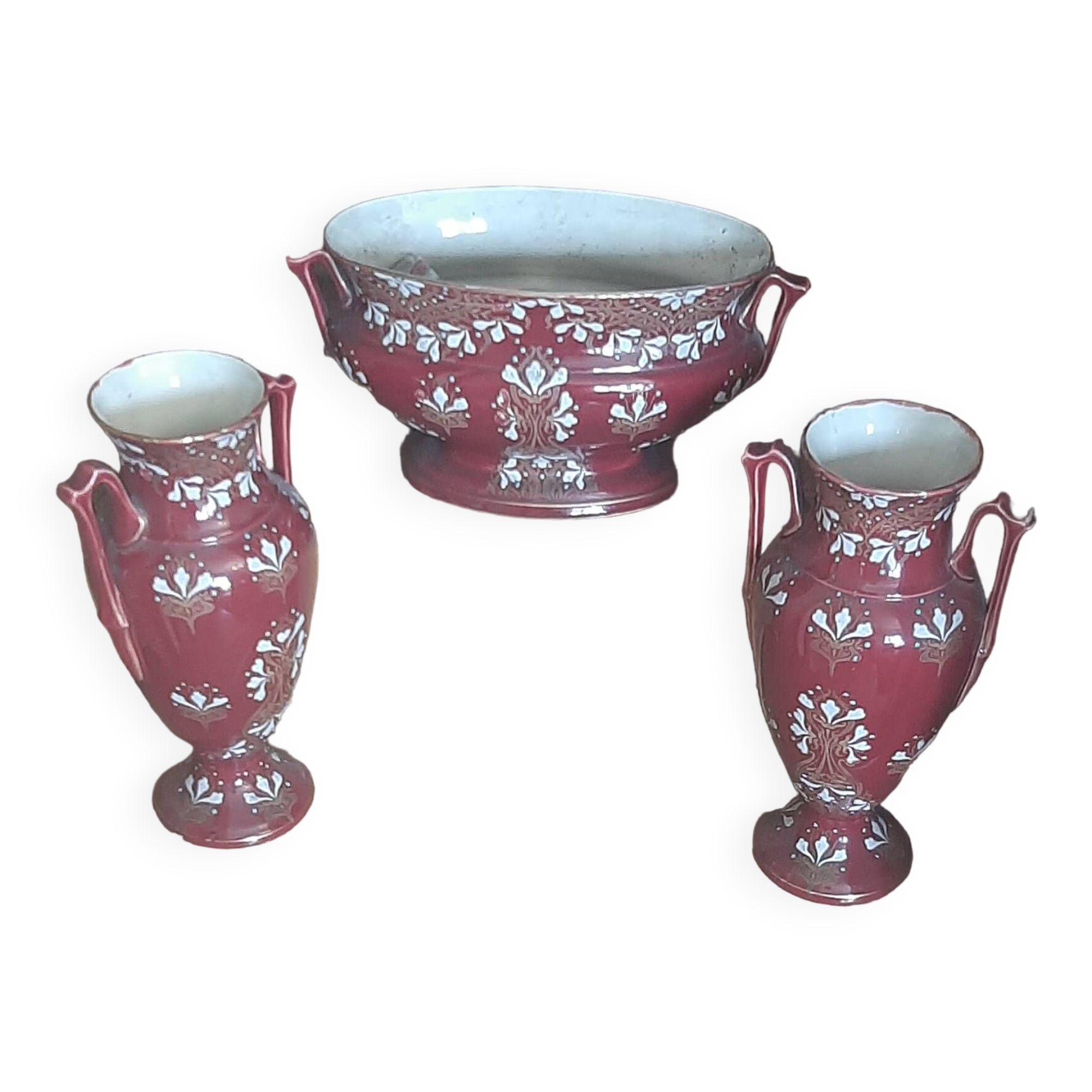 Pair of BKF earthenware vases and planter