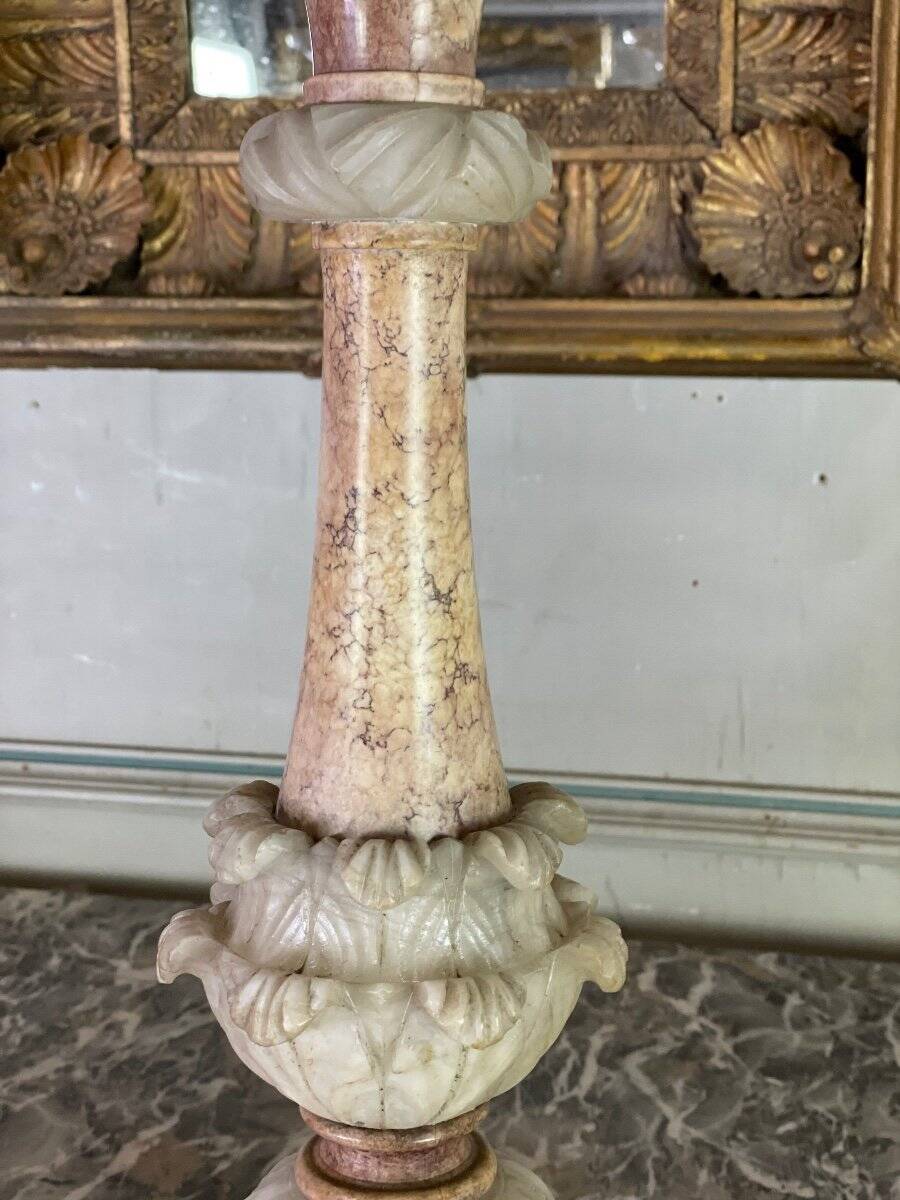 Pair of marble and alabaster candlesticks circa 1880