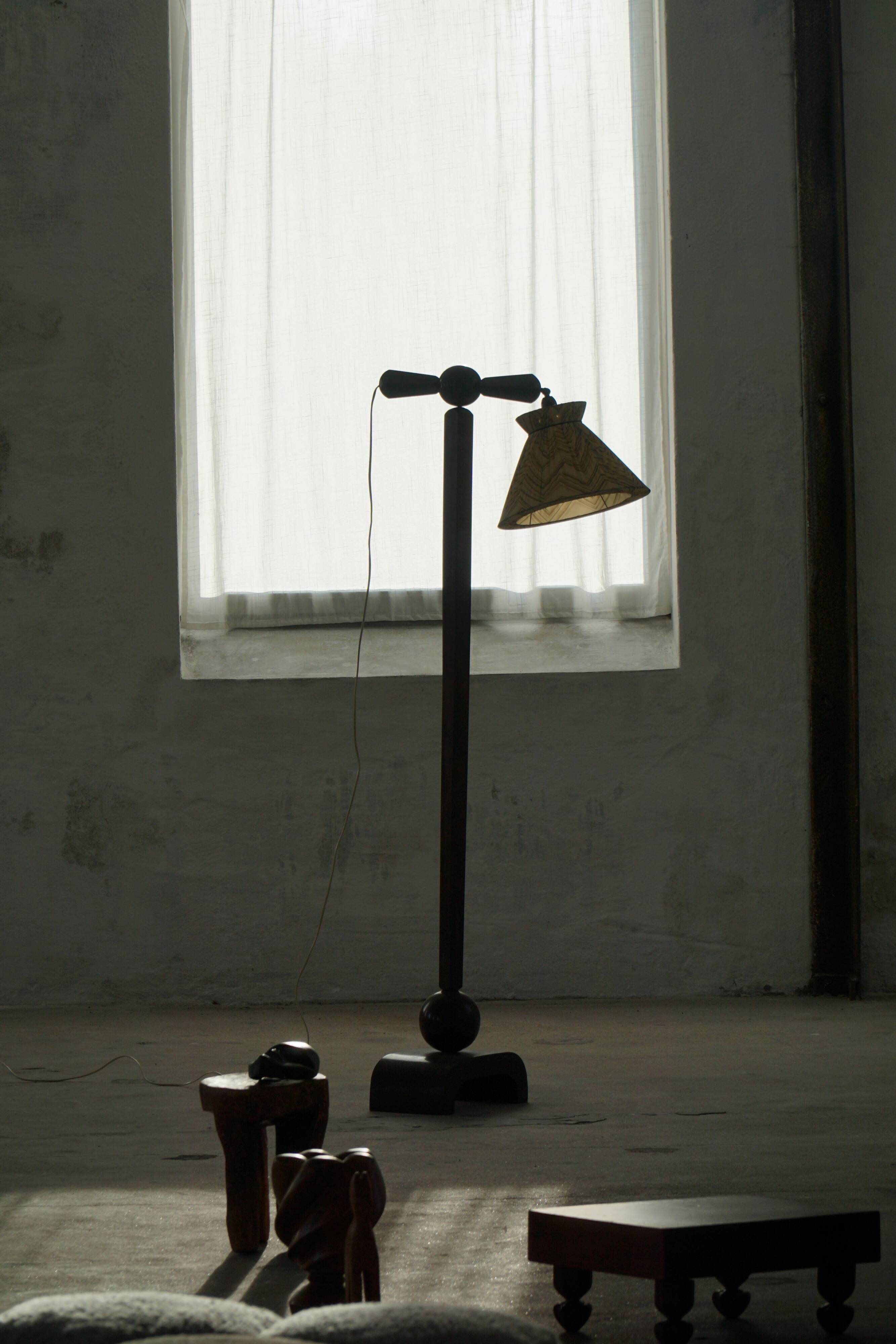 Scandinavian Funkis floor lamp with original shade, Denmark, Art Deco, 1930s