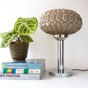 1940s Portuguese Art Deco Table Lamp with Gray Opaline Shade