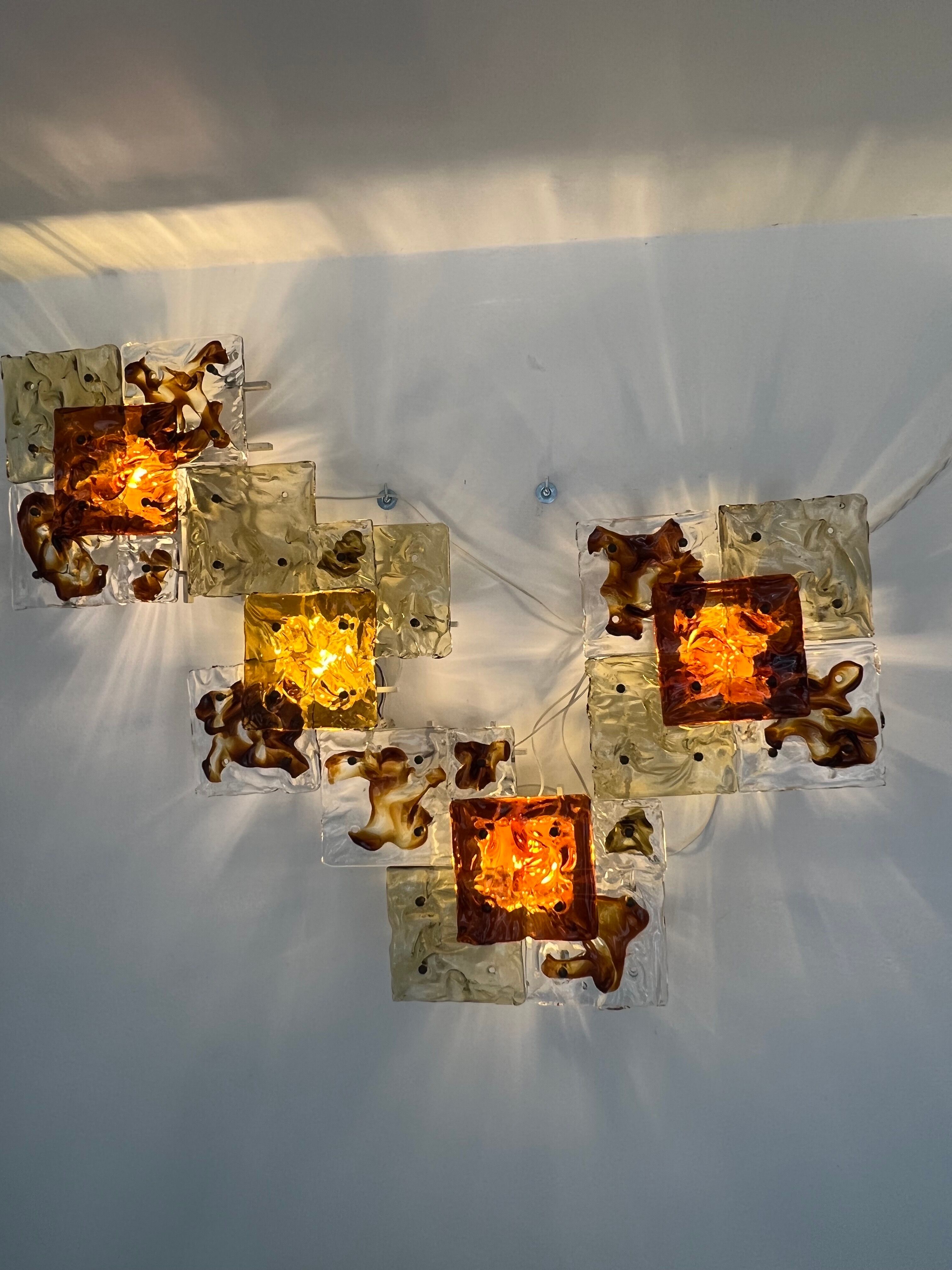 Modernist Venini Patchwork Hand Blown Panel by Toni Zuccheri from 70s