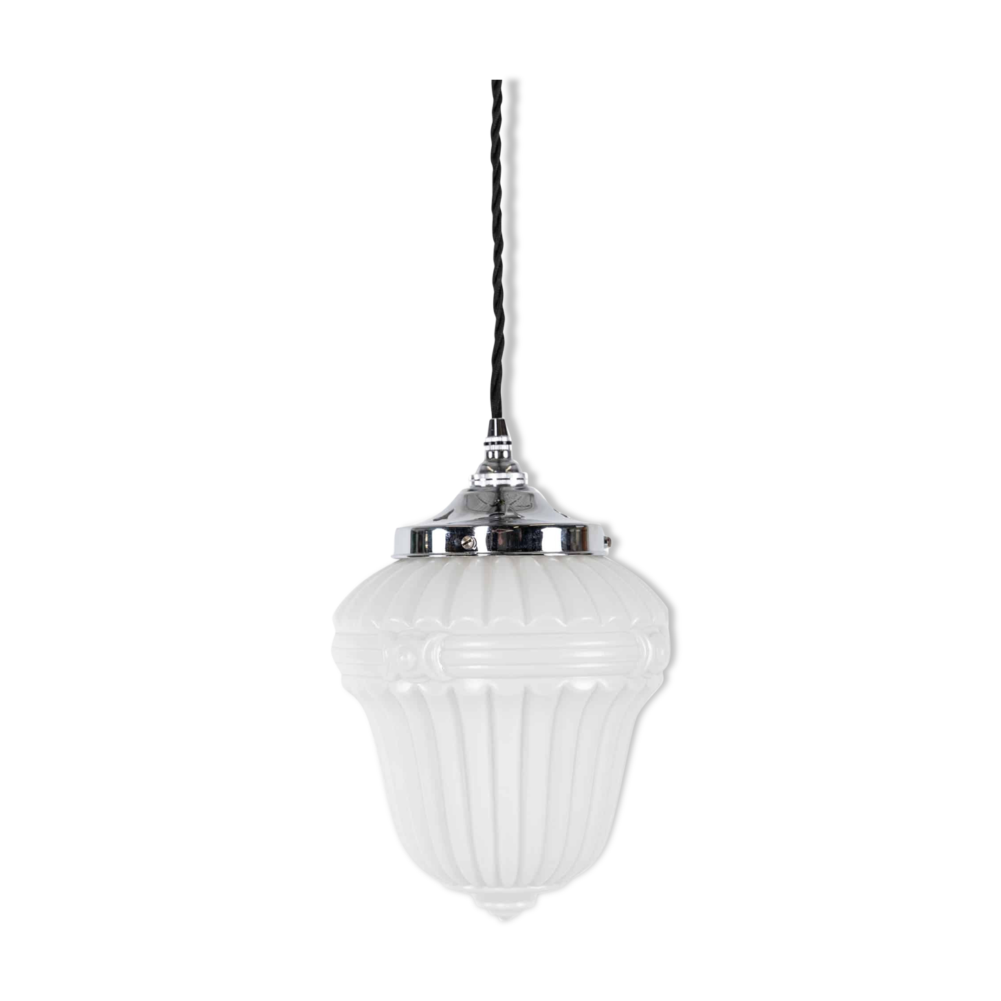 Ornate moulded art deco opaline pendant lamp