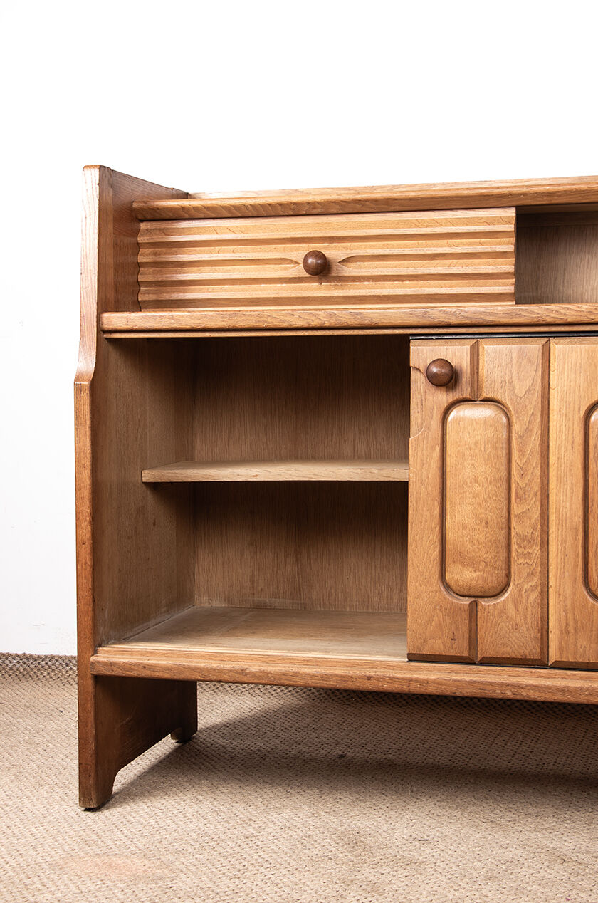 Large sideboard in Oak and Danikowski ceramics, Guillerme and Chambron.
