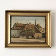 Large Original Vintage Countryside Cottage Oil Painting, circa 1923