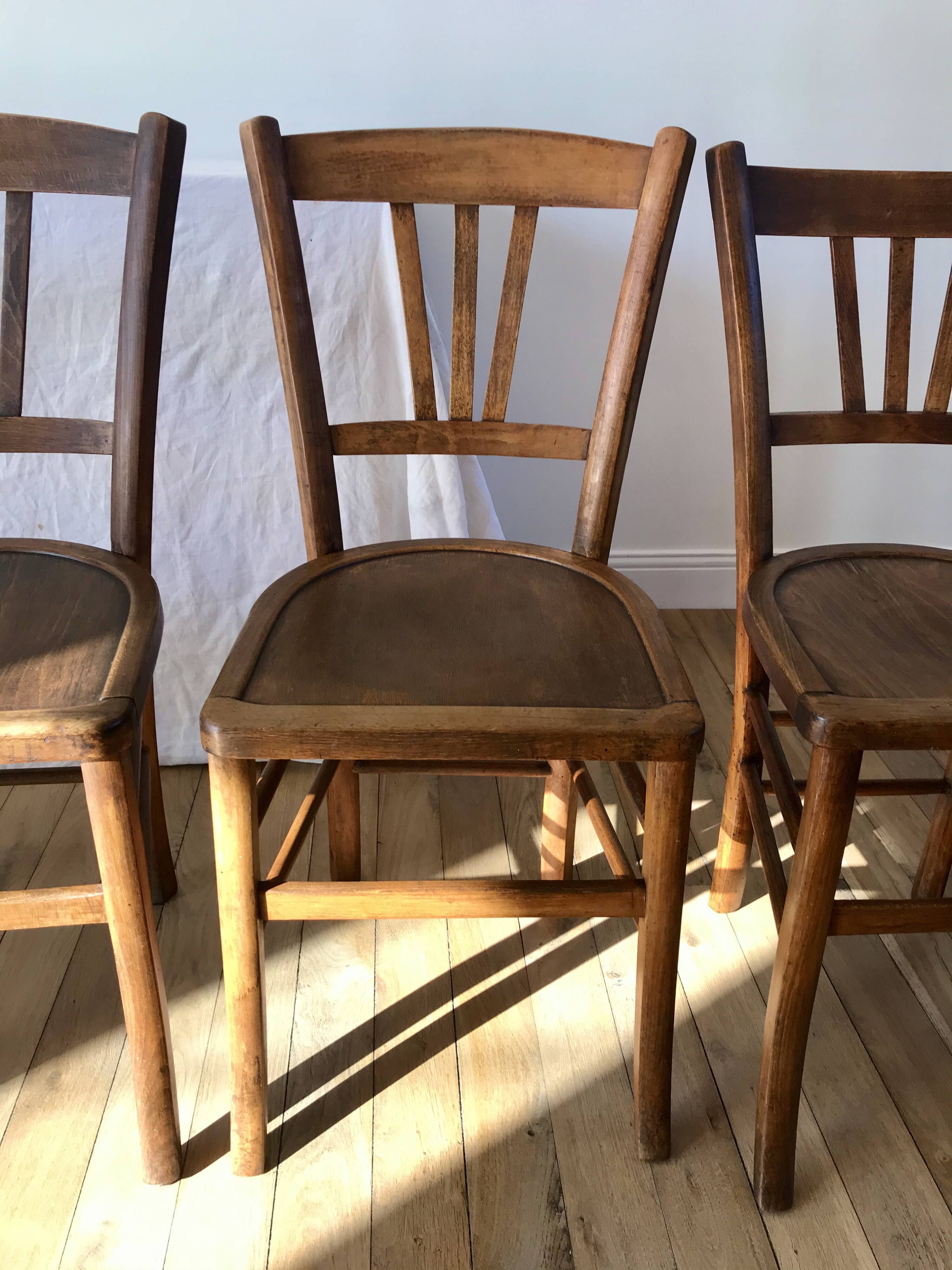 Set of 5 beech wood bistro chairs from the 1950s