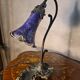 bronze patinated cast iron lamp with painted shade 38x24 art nouveau style