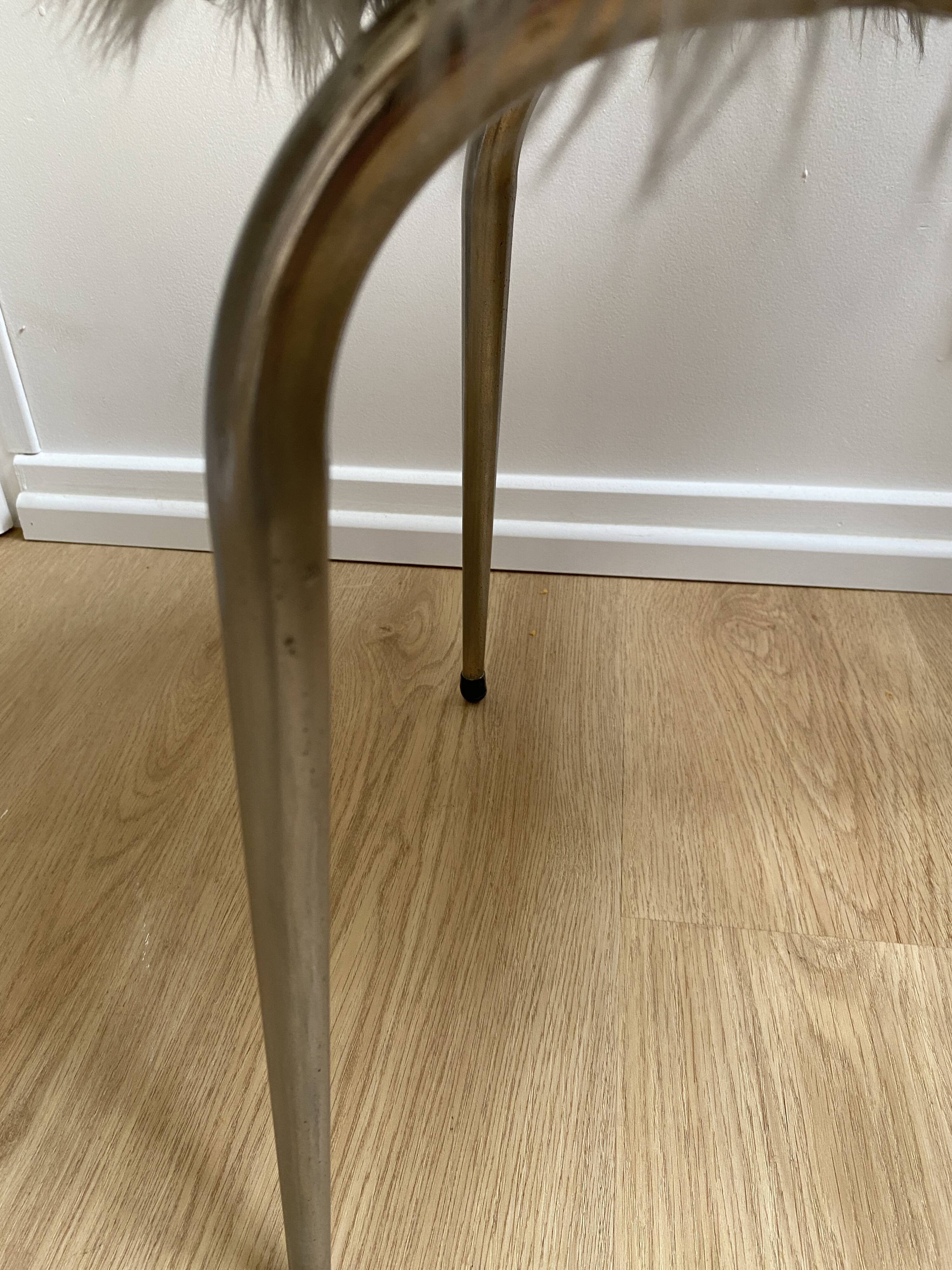 Vintage chair, gray long-haired synthetic fur