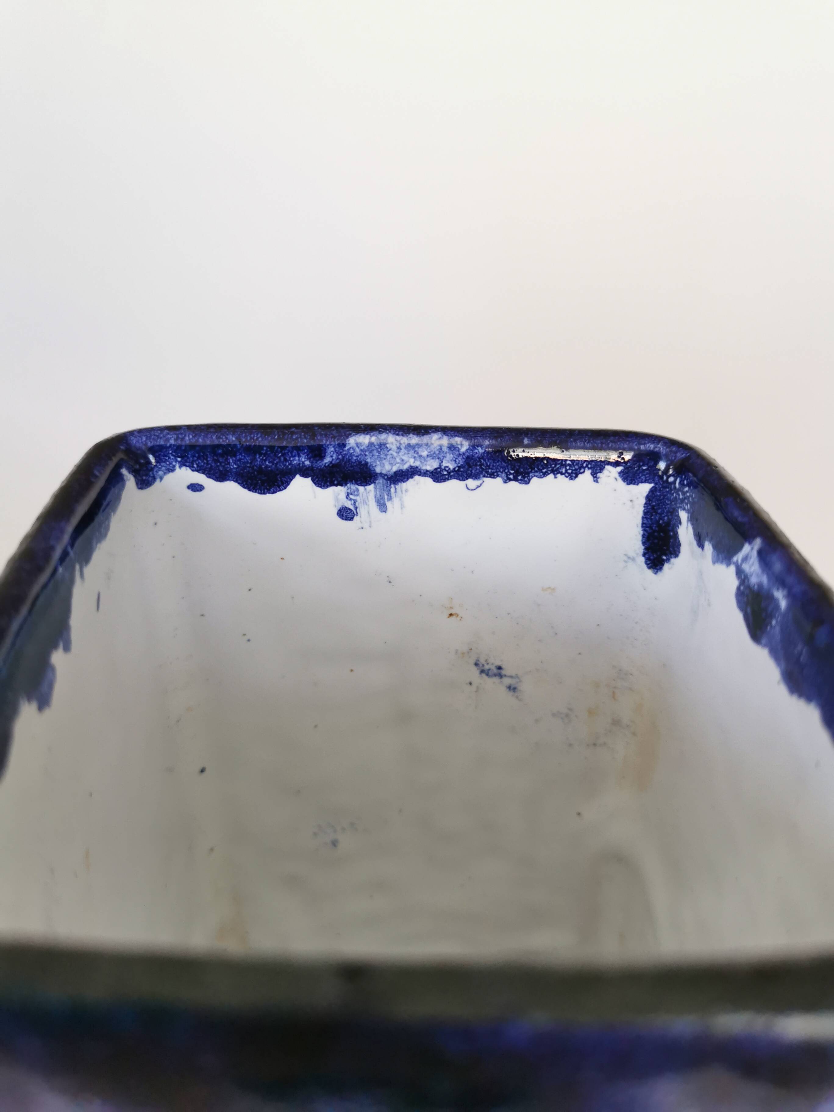 Vintage Blue Ceramic Vase: Hand-Painted Galaxy Glaze, 1970s Home Decor
