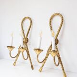 Paire de grandes appliques en laiton doré Noeud