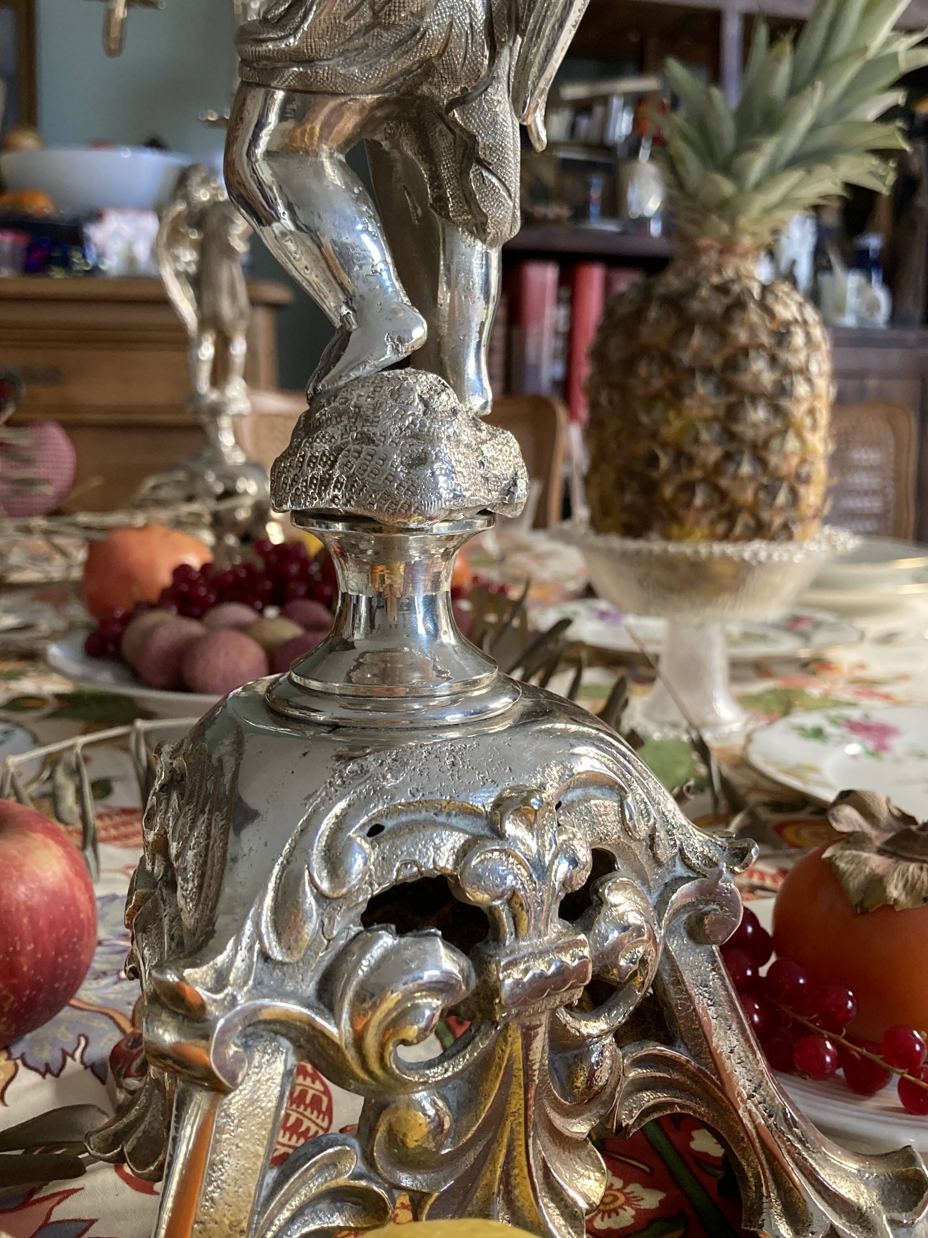 Putti candelabra 4 candles louis xvi style design pieces late 20th century. signed