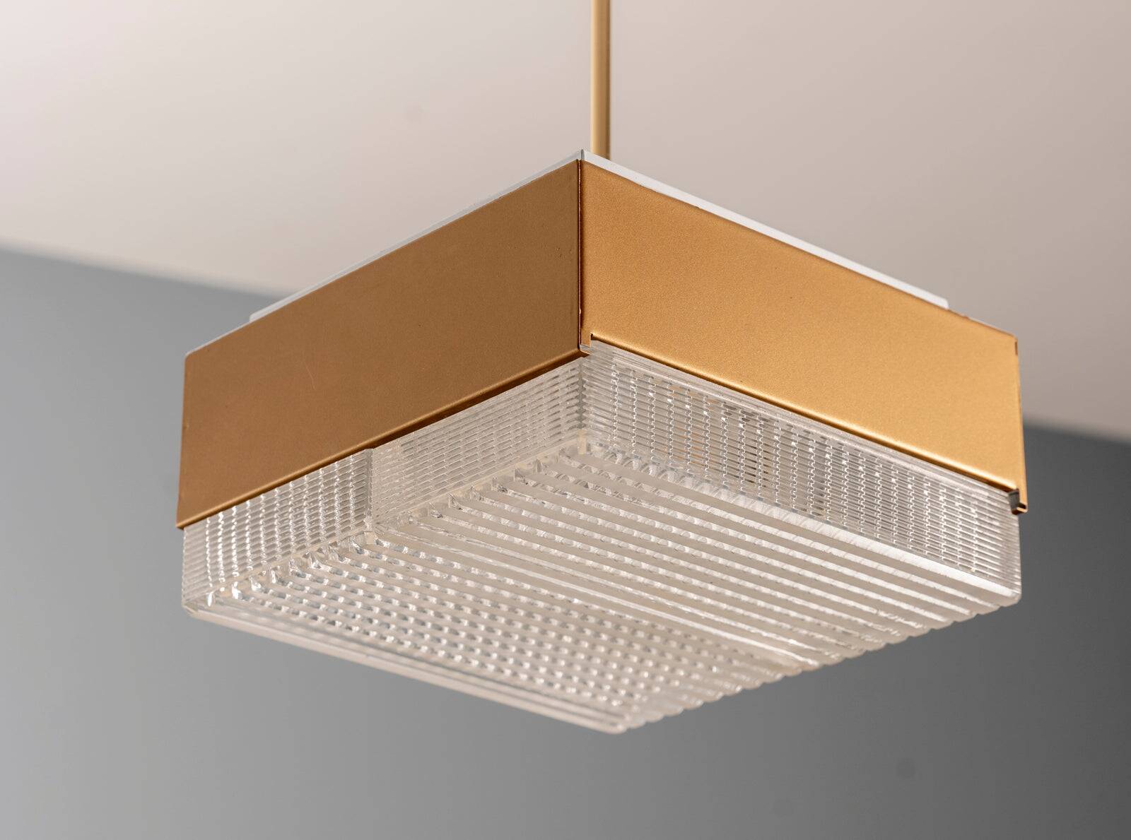 Pendant Light in Glass and Metal, 1970s Czechoslovakia, Vintage Mid-Century Ceiling Lamp Fixture