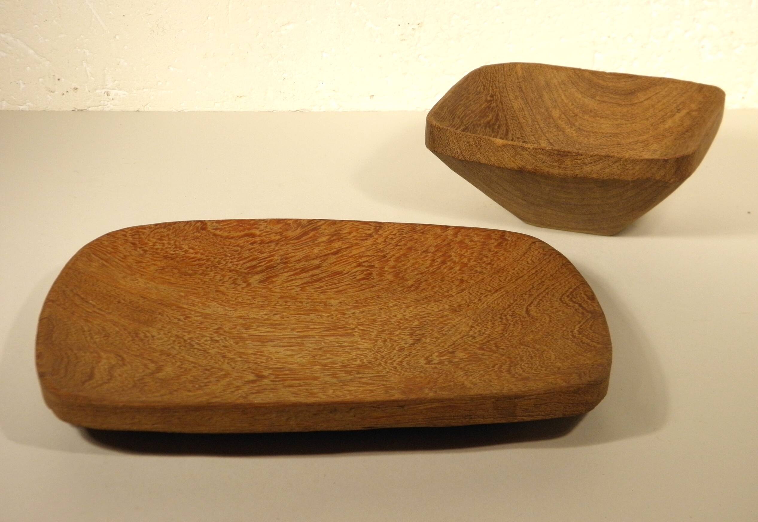 Exotic wood plate and bowl tray set
