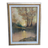 Paysage huile sur toile, fin du 20ème siècle